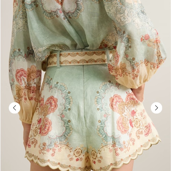 Zimmermann Daylight belted scalloped pleated printed linen shorts NWOT zimsize1 - Picture 2 of 5